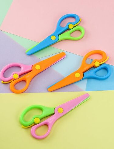 4 Pcs Plastic Safety Scissors, Dual-Colour Preschool Training Scissors, Children Safety Learning Scissor Spring Scissor for Toddler Arts and Paper Craft Supplies in Kuwait