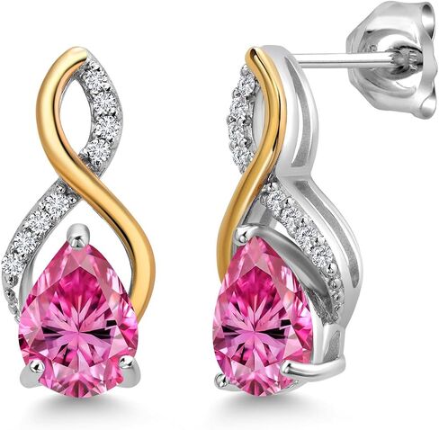 Gem Stone King 925 Sterling Silver and 10K Yellow Gold Moissanite and White Lab Grown Diamond Earrings (2.41 Cttw, Pear Shape 8X6MM) in Kuwait