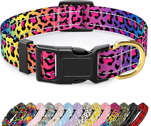 Reflective Adjustable Dog Collar for Medium Dogs, Leopard Neon, M in Kuwait