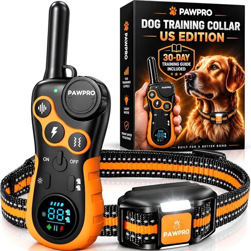 Dog Shock Collar with Remote, Unmatched 4-Mile Range, Night-Light Mode, Training Guide Included, 124 Training Levels & 4 Modes, Beep Vibration Shock, Waterproof Rechargeable, Fits All Dogs (1 Collar) in Kuwait