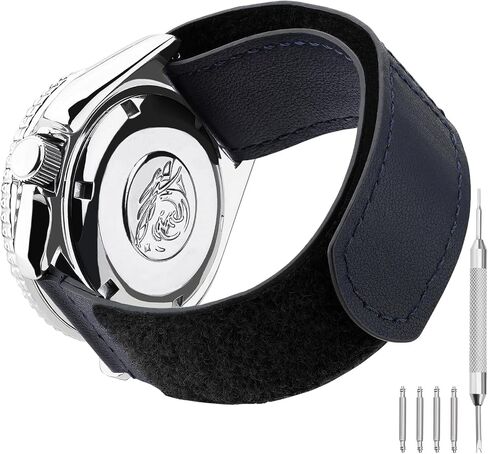 Ritche Adjustable Leather Watch Band for Men Hook and Loop Rugged Tactical Watch Strap Compatible with Timex expedition, Citizen, Moonswatch, Skagen 18mm 20mm 22mm, Midnight Blue/ Tan/ Dark Brown, Valentine's day gifts for him or her in Kuwait