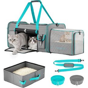 Keaber Cat Carrier for 2 Cats with Expandable Space & Litter Box, Gray in Kuwait