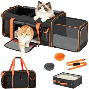 Large Cat Carrier with Litter Box for 2 Cats, Car Travel in Kuwait