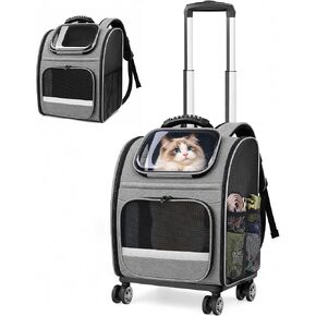 Pawtners Rolling Cat Carrier Backpack with Wheels for Cats Small Dogs, Gray in Kuwait