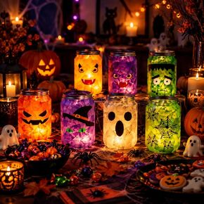 RattanView 12 Set Halloween Mason Jars Crafts Kits with LED Candle Light in Kuwait