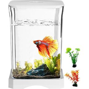 PINVNBY Small Fish Tank, 0.5 Gallon Acrylic Aquarium Starter Kits with 2 PCS Plastic Aquatic Plants, Betta Fish Tank for Shrimp Guppy Jellyfish Goldfish Beta, Room Decor Desktop in Kuwait