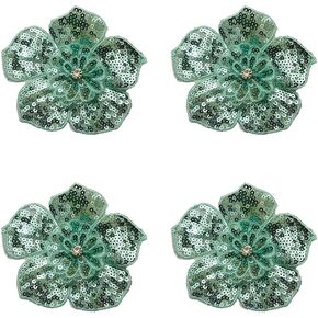 4pcs 3D Fabric Flower for Dress, Glitter Floral Sequin Embroidery Patches for Clothes, Rhinestone Applique for Clothes, Hairband, Hat,Bag, Bodice Sewing Decorative Embellishment (Gold) in Kuwait