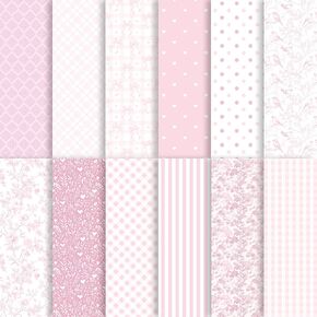 24 Sheets Pink Floral Bird Bow Scrapbook Paper, Preppy Floral Ribbon Bow Birds Decorative Craft Paper Folded Flat for Girly Birthday Baby Shower Card Making Photo Album Decor, 12'' x 12'' (A) in Saudi Arabia