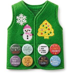 Christmas Holiday Elf Vest Accessory with 8 Replaceable Celebration Badges in Kuwait