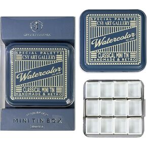 Travel Watercolor Palette with 12 Half Pans Vintage American Style Paint Tin Box with Mixing Tray Lid, for DIY Watercolor Oils or Acrylics Painting (05 Deep Blue) in Kuwait