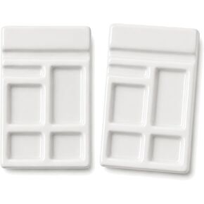 2 Pack Mini White Ceramic Paint Palette with Brush Rest in Kuwait