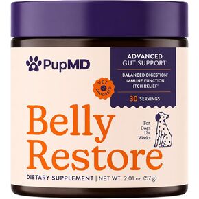 Belly Restore Vet-Formulated Dog Probiotics Powder - Premium Daily Gut Health Topper with Postbiotics - Supports Long-Term Digestion, Itchy Skin & Sensitive Stomachs - 1 Pack - 30 Servings in Kuwait
