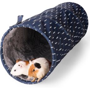 Rabbit Tunnel - Guinea Pig Tunnel, Guinea Pig Tube, 2-Way Small Pet Play Tube, Folds Flat for Storage, Ideal for Adult Small Pets, Dark Blue, Leaf Pattern in Kuwait