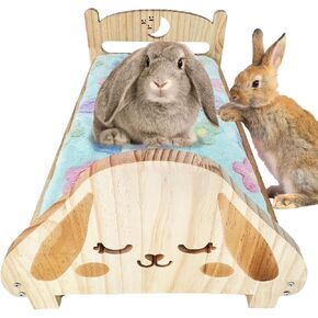 SoulThink® Floppy Ear Wooden Rabbit Bed - Easy to Assemble Rabbit Bed with Removable & Washable Fleece Mat, Small Animal Bed Suitable for Bunny, Guinea Pig, Chinchilla, Ferrets, Rats in Kuwait