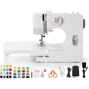 Sewing Machine with Extension Table, Mini Sewing Machines, Electric Portable Sewing Machines for Beginners, 12 Stitch Dual Speed with Foot Pedal & Sewing Kit, Ideal for Clothes, Pillowcases, Sheets in Kuwait