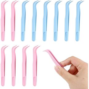 Fyntave 12 Pack Plastic Tweezers, 4.5 Inch Bent Tweezers Sticker Craft Tweezer for Stickers Crafting, Tweezer for DIY Jewelry Making Baking Decoration Reptile Feeding Blue Pink in Kuwait