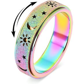 Fidget Ring Toys Adults Anxiety Relief Spinner Women Men Sun Moon Star in Kuwait