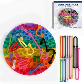 Sensory Activity Board, Silicone Calming Fidget Board Toy for Kids & Adults, Fine Motor Skill Building Sensory Toys, Multiple Shapes (Rainbow-Rectangle(1 Set)) in Kuwait