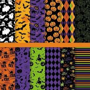 Whaline 24pcs Halloween Pattern Paper 12 Designs Double-Sided Multi-Colored Premium Matte Craft Paper Decorative Paper Square Shaped Perfect for Crafts Card Making Scrapbook, 11.8 x 11.8inch in Kuwait
