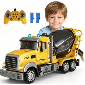 RC Cement Mixer Toy Truck for Kids - 1:12 Electric 360 Degree Stirring Vehicle with Lights, Sounds, Music & Auto Demo, Remote Control Construction Toys with 2 Batteries, Christmas Birthday Gifts in Kuwait