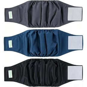 3 Pack Male Dog Belly Bands Reusable Washable, Absorbent Anti-Leak Puppy Wraps to Block Urine Marking, Ideal for Puppies, Senior & Post-Surgery Male Dogs, Black Charcoal Navy (S:11"-14") in Kuwait