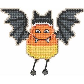 Mill Hill Batty Corn Beaded Counted Cross Stitch Ornament Kit, Multicolor, Halloween, Candy Corn Bat, 3 x 3 Inches, Autumn Harvest Collection in Kuwait