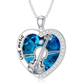 LELOUCHY Violin Necklace for Women 925 Sterling Silver Heart Crystal Pendant Necklace Music Jewelry Gifts for Women Girls in Kuwait