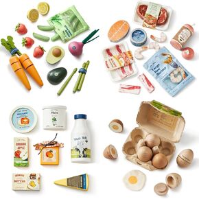 Tiny Land Wooden Play Food Set Bundle Includes 50 PCS of Fruits, Veggies, Meats, Seafood, Eggs & Dairy in Saudi Arabia
