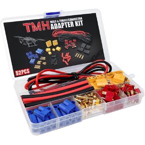 62 Pcs TMH EC3 / XT30 / XT60 / T-Plug Male and Female Adapter Connector Plug Kit with 14 AWG Silicone Wire and Heat Shrink Tubing for RC ESC Lipo Battery Motor Accessories (Total 62 PCS) in Kuwait