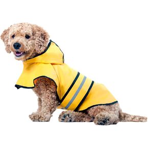 SPOT Rainy Days Slicker - Yellow Dog Rain Jacket With Hood, Reflective Strip for Safety, Leash Hole & Adjustable Velcro Belly Strap, 100% Polyester Water Resistant Pet Raincoat - Medium, 13in Long in Kuwait