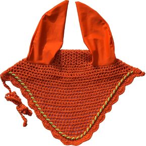 Elegant Horse Ear Bonnet, Fly Veil & Fly Mask – Superior Fly Protection with Style and Comfort for Every Ride (Orange, Horse/Full) in Kuwait