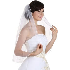 SAMKY 1T 1 Tier Rhinestone Crystal Rattail Edgel Bridal Wedding Veil in Saudi Arabia