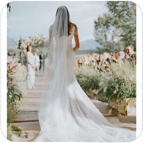 Unicra Bride الحجاب الزفاف 1 الطبقة طويلة الزفاف كاتدرائية تول إكسسوارات الشعر مع مشط الحجاب الزفاف مشط للعرائس (59 "W-118 L، أبيض) in Kuwait