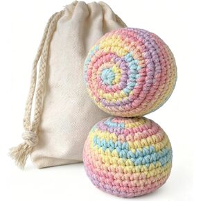 Flzoaveus Handmade Crocheted Footbags (2 Pack) - Durable Cotton Knit Kick Sack Juggling Balls for Outdoor Play, Party Games & Coordination Training, Macaron Pastel Colors in Kuwait