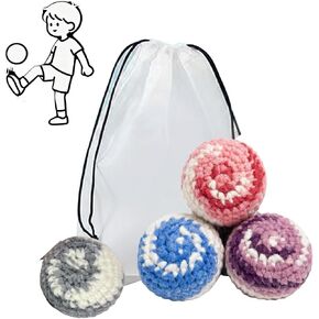 4 Pack Handmade Crocheted Footbag, Woven Cotton Kick Bag for Freestyle Tricks & Group Play, Stress Relief Fidget Toys， Hacky Sack in Kuwait