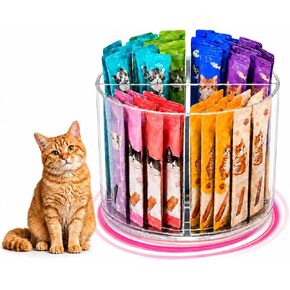 Lickable Cat Treats Organizer, 360° Rotating Acrylic Lazy Susan with 4 Compartments, Squeeze Up Cat Treat Tube Storage Organizer for Puree Snacks, Kitchen Cabinet, Pantry and Countertop in Kuwait
