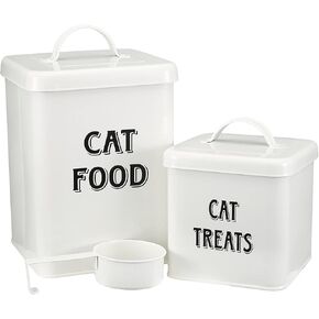 Morezi Farmhouse Cat Food Storage Container with Lid and Scoop, Pet Food Treats Holder, Sturdy Canister Tins for Kitchen Countertop, Shelf, Great Gift for Pet Owners, 5 lbs in Kuwait