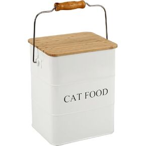 Morezi Cat Food Storage Container Storage bin with Wooden lid Scoop Included White Metal cat Food Container in Kitchen countertop in Kuwait