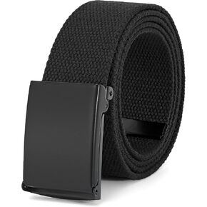 WHIPPY Canvas Web Belt Flip-Top Solid Black Military Buckle Fully Adjustable Mens Webbing Belts Cut To Fit in Saudi Arabia