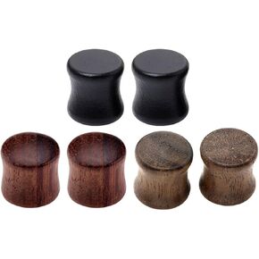 Jovivi 6pcs Organic Wood Brown Black Double Flared Ear Saddle Plugs Stretcher Punk Piercing Gauge 10mm - 20mm in Kuwait