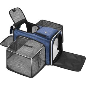 Pet Carrier, Large Soft Sided Expandable Travel Carrier with Steel Frame, Anti-Scratch Mesh, Removable Fleece Pad and Pockets for Cats, Dogs and Small Animals up to 15 lbs (Black, 4 Sides Expandable) in Saudi Arabia