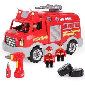 LONGET Take Apart Toy, Educational Car Toy for Boys & Girls, Build Your Own Car Toy Fire Truck, Learning Playset with Tools and Power Drill, DIY Assembly Car with Realistic Sounds & Lights (3+ Ages) in Kuwait