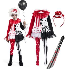 Spooktacular Creations Girls Clown Costume, Killer Clown Costume, Black and White Jester Dress for Girls Halloween Dress Up in Kuwait