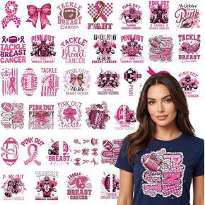 36 Pcs Breast Cancer Awareness Iron on Transfers DTF Football in Kuwait
