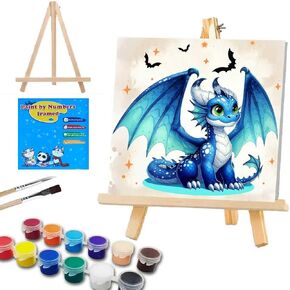 SUHEFAFA Framed Paint by Numbers Kit for Kids Ages 4-8-12, Dragon Painting by Numbers for Kids, DIY Dragon Acrylic Oil Painting for Home Wall Art Decor Gift 7.8x7.8 inch,Includes Easel in Kuwait