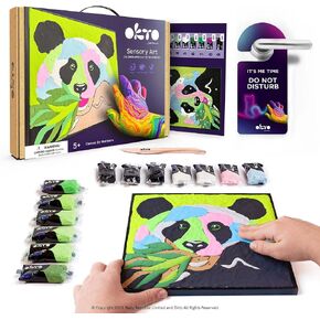 Okto Paint by Numbers for Children - Kid's Kit with Air Dry Clay, Unique 2D Wall Art, Sensory Canvas, Panda Themed, Framed Animal Kit for Age 5+ in Kuwait