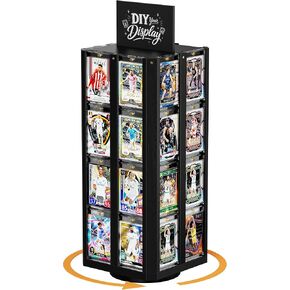 Rotating Trading Card Display Stand, Wood Sports Card Rack Holds 32 Cards in Kuwait