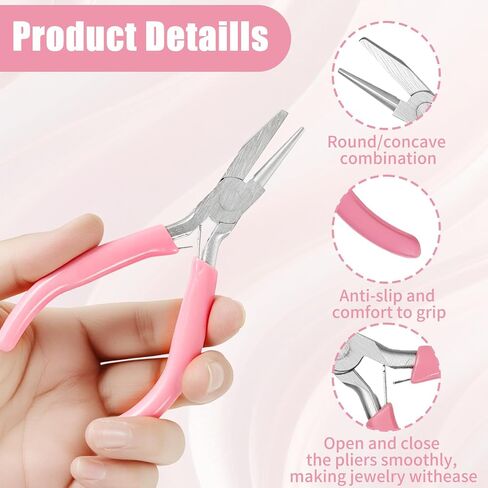 5 Inch Concave Round Nose Plier, Carbon Steel Jewelry Plier with Non-Slip Handle for Wire Looping Bending and DIY Jewelry Making, Pink in Saudi Arabia