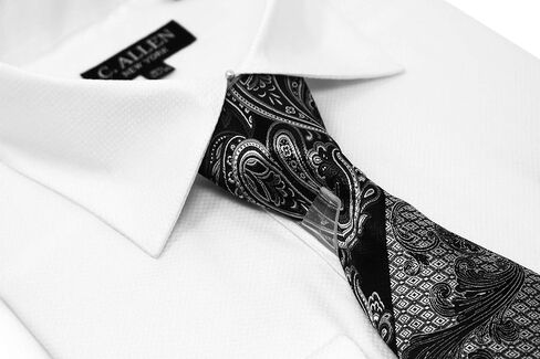 Men's Solid Square Pattern Regular Fit French Cuffs Dress Shirts with Tie Hanky Cufflinks Combo in Kuwait