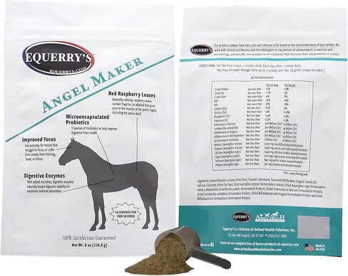 EQUERRY'S Angel Maker, Raspberry Leaf, Microencapsulated Probiotics Supplement for Horse Ulcer Treatment & Digestive Health Calmness & Focus 8 oz in Kuwait